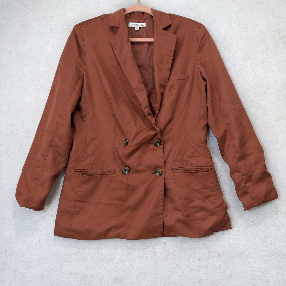 Sweet Baby Jamie Blazer Womens Small Brown Double Breasted Lined Twill Jacket